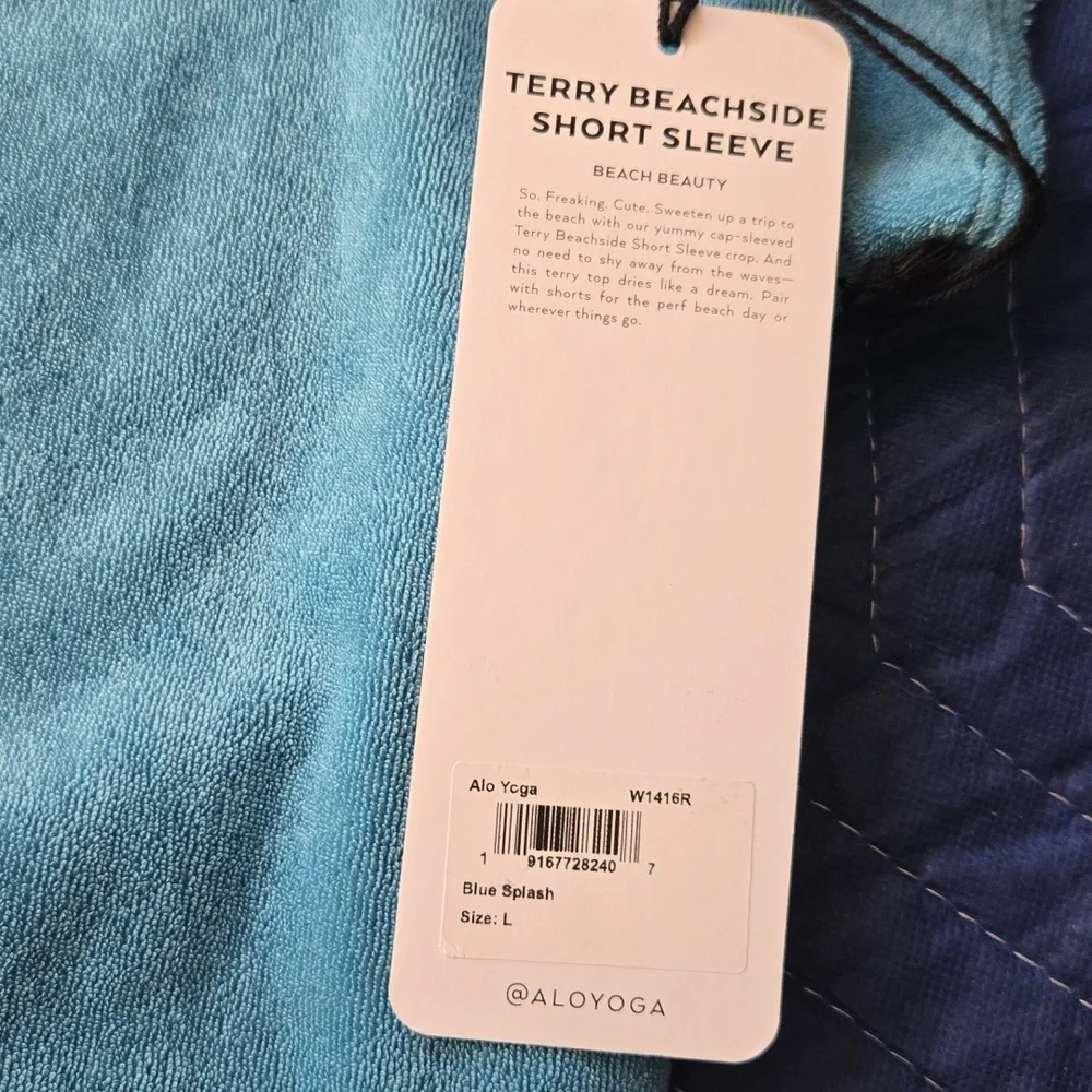 NWT ALO Yoga Terry Beachside Short Sleeve Crop Top Blue Splash size L